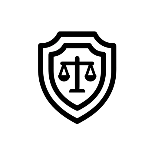 Ícono de escudo con balanza de la justicia en su interior, representando protección y legalidad.
