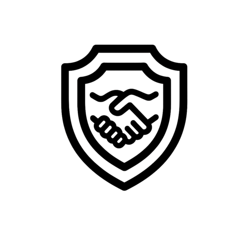 Icono de escudo con dos manos estrechadas en su interior, representando acuerdo, confianza y protección.